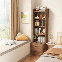 Narrow Bookcase with Drawers Space-Saving Cabinet with Shelves and Drawers Bedside Cabinet with Shelves for Bedroom, Small Areas, Living Room