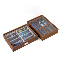 Walnut Wood Grain Eyeglass Storage Box for Sunglasses, 8-Slot Display Case