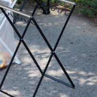 Stainless Steel Collapsible Trash Bag Holder Rack Iron Foldable Trash Bag Holder X-Shaped Frame Waste Container Wood Handle