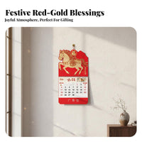 Chinese Red Wall Calendar, Year of the Horse, Gold Foil, Personalized Logo, Large Hanging Monthly Planner, Business Advertising Gift, Thick Paper