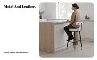 Upholstered High Stool with Low Support Nordic Design Bar-Height Chair Minimalist Design Stable Base for Kitchen Island