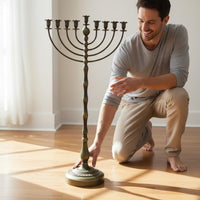 Antique Bronze Menorah Stand Stable Base Floor Standing Candelabra Elegant