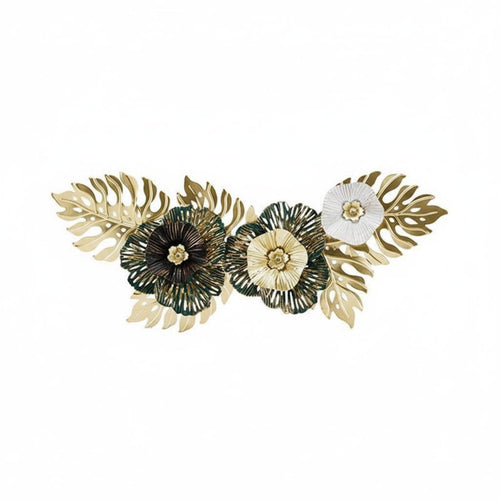Wrought Iron Floral Wall Decor Nordic Style Wrought Iron Art Light Elegant Design 3D Leaf and Floral Wall Art for Living Room, Bedroom