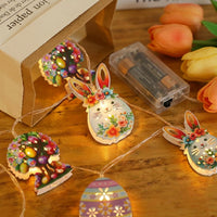 Easter String Lights with Wooden Bunny, Chick & Egg Ornaments, Rustic LED Fairy Lights Garland for Indoor Home, Spring Party, Bedroom & Mantelpiece Decoration