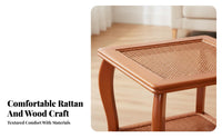 Two-Tier Woven Table Rounded Corners Living Room Furniture Bohemian Design