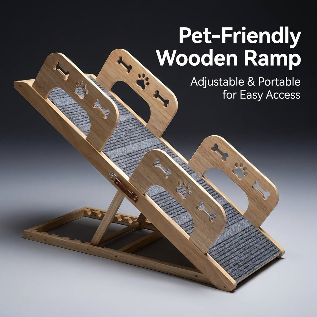 Dog Steps for Bed and Sofa with Adjustable Height, Wooden Pet for Small and Cats, Portable Foldable Design for Car Use