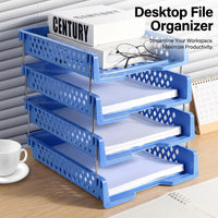 4-Tier Desktop File Organizer with Pen Holder, Desk Storage for A4 Documents, Stackable Vertical for Office Workers