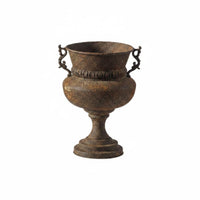 Metal Urn Planter Weathered Iron Planter Ornate Handles for Courtyard
