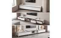 Marble-Texture Extendable TV Stand Modern TV Cabinet with Drawers Low-Height Media Console with Shelves Floor-Standing for Living Room, Small Apartments