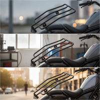 Motorcycle Rear Luggage Rack Black Motorcycle Luggage Rack Metal Cargo Carrier for Motorcyclists, Commuters, Motorcycles