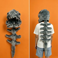Open-Jaw Dinosaur Skeleton Costume Hood | Wearable, Dinosaur Skull Hood with Tail, for Halloween