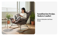Light Luxury design Upholstered Highspine rocking seat Soft Upholstery Modern Upholstered rocking seat Plush Cushioning Rocking Chair Padded Seat for Adults, Homeowners, New Parents, Balcony, Bedroom, study corner, Home Office