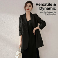 Shoulder Pads Ladies Blazers with Double Breasted Design for Office Wear, Plus Size Womens Long Sleeve Jacket, Business Casual Mid Length