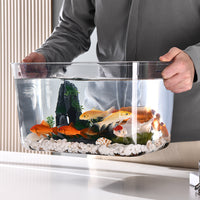 Plastic Desktop Small Fish Tank with Green Plant Lid Transparent Aquarium for Goldfish Turtle
