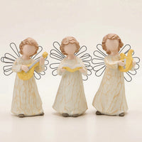 3 Pieces Faceless Angel Ornaments with Wire Wings Crackle-Finish Angel Figurines Tabletop Decorations Decorative for Mantel, Bookshelf