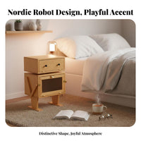 Nordic theme Robot-Shaped Nightstand Creative Design Multi-Storage Nightstand Playful Aesthetic Bedside Table sturdy Construction for Homeowners, Adults, Parents, Bedroom, Living Room, Playroom, Nursery