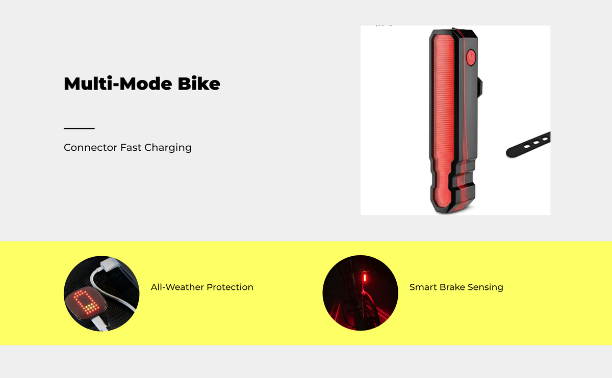 Brake-sensing bike light, USB, waterproof