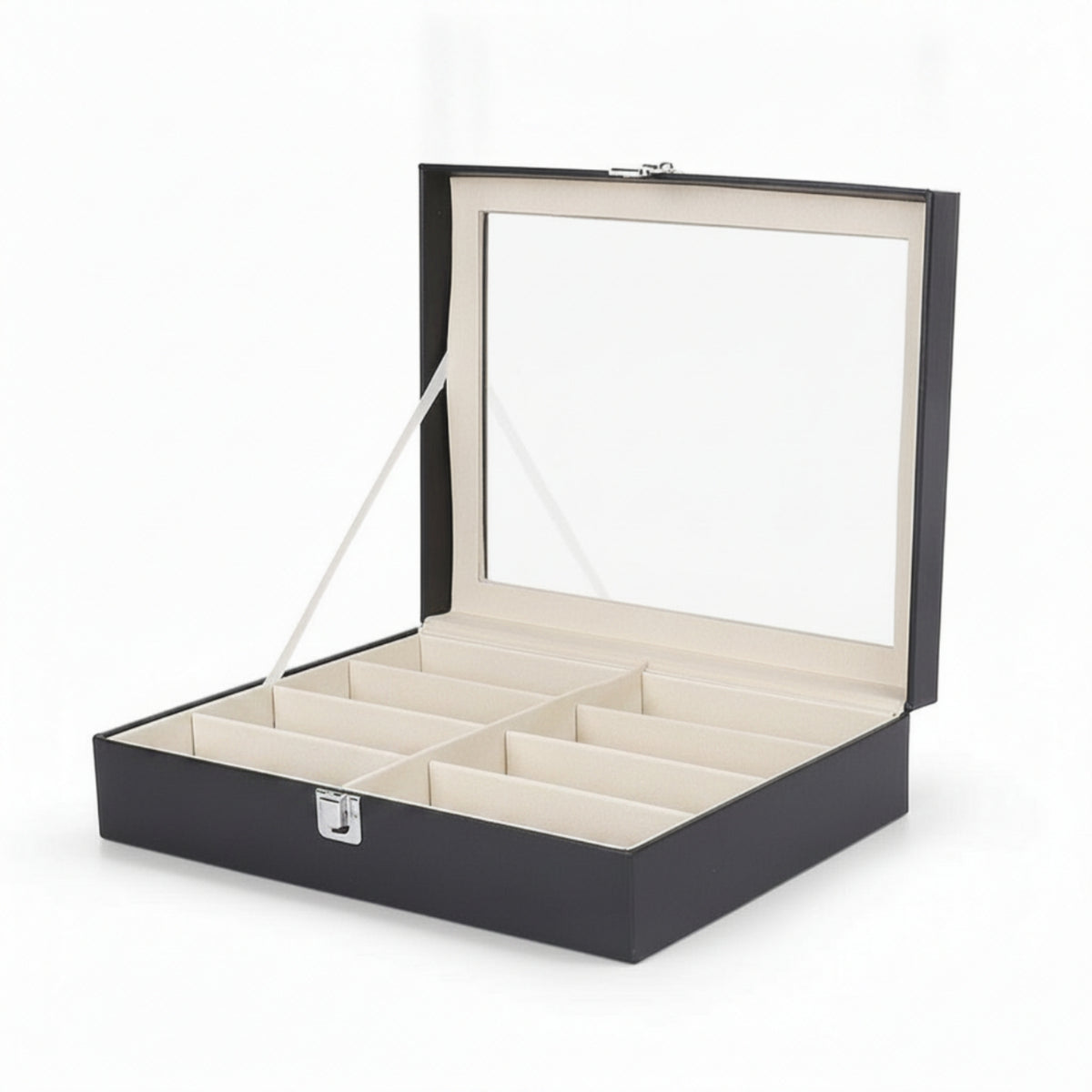 Eyewear Box with Clear Window Multi-Compartment Glasses Storage Box Leather-Like
