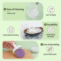 4-Pattern Easter Cookie Stamps Set, 3D Plastic Biscuit Embosser Moulds with Plunger Handle, Bunny Egg Chick Press Cutter Tool for DIY Baking, Fondant & Cake Decoration