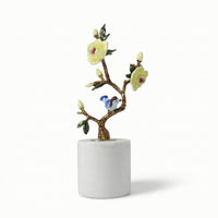 Bird Sculpture with Flower Branch Enamel-Style Flower Branch Bird Sculpture of Nature-Themed Tabletop Ornament with Base for Art Lovers, Display Shelf