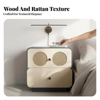 2-Drawer Nightstand with Woven Panels Sturdy Frame Bedside Table Easy to Clean
