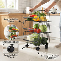 Stainless Steel Kitchen Storage Trolley on Wheels for Vegetables and Fruits, Rolling Bathroom Cart with Removable Baskets