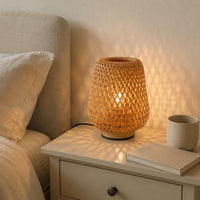 Woven Bamboo Lamp Lattice Weave Woven Lantern Lamp Natural Wood-Toned