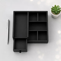 Dark Desktop Organizer Space-Saving Multi Compartment Organizer 6 Compartments Office Supply Holder
