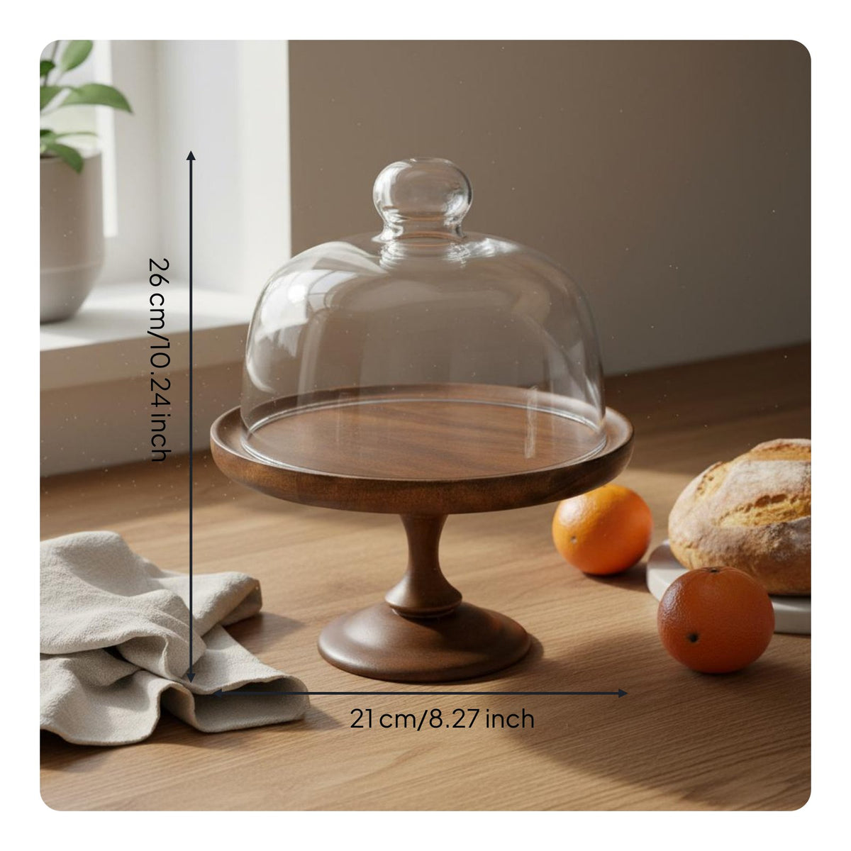 Wood Base Dessert Dome Easy to Clean Pedestal Dessert Plate for Bakery Display