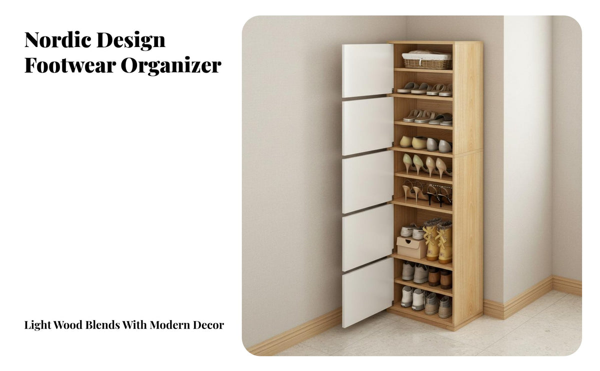 Space-Saving Corner Shoe Cabinet Easy Assembly Narrow Shoe Cabinet Stable Structure Household Furniture Sturdy Construction for Apartment Dwellers, Homeowners, Families, Small Areas, Hallway, Living Room, Bedroom