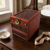 Vintage Wood Jewelry Box Embossed Floral Storage Item Scroll Pattern