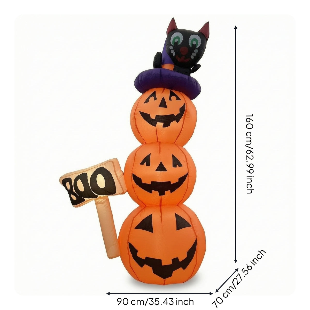 Outdoor Stacked Pumpkins with Witch Hat Spooky Stacked Pumpkin Inflatable Seasonal Jack-O'-Lantern Inflatable Bright for Shop Entrances