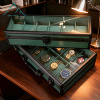 Aluminum Suitcase Watch Storage Box, 6 or 12 Slots, Green or Black