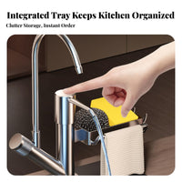 complete Design Soap Dispenser with Sponge Holder Press-Action Pump Multi-Compartment Sink Organizer Drainage Tray Countertop holder Space Saving for Homemakers, Homeowners, Parents, Kitchen, Home