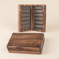 Walnut Fly Box Double-Sided Wooden Fly Box Polished Wood Grain for Anglers