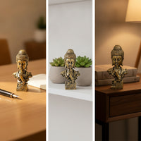 Antique Brass Buddha Bust Statue Shushing Buddha Bust Meditative Sculpture Miniature for Collectors, Art Lovers, Desk, Shelf, Tea Corner