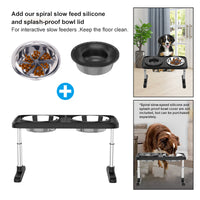Adjustable Height Folding Stainless Steel Pet Bowl with Double Bowls