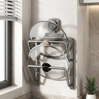 Kitchen Lid Holder, Wall Mount No Drilling, Large, Modern, Space-saving, Suction Cup, Aluminum, Double-layered for Cutting Boards