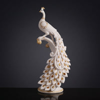 Resin Peacock Figurine with Base Gold-Tone Peacock Figurine Sculpted Sculpture Tabletop for Homeowners, Art Collectors, Living Room, Entryway, Tv Stand, Housewarming