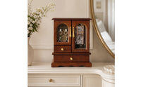 Jewelry Organizer with Drawers Wood-Grain Desktop Jewelry Chest Vintage-Style Wooden Desk Organizer with Drawers for Vanity, Dresser, Bedside Table