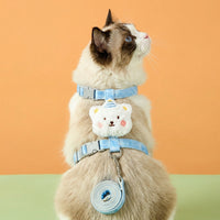 Cat Harness with Leash Set, Nylon Cat Walking Harness and Outdoor Cat Leash with Cute Bear Charm, Lightweight Soft Kitten Adult Strap Design