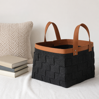Pet Toy Basket, Felt Storage Basket Grey with Handles, Rectangular 39x30x28cm for Living Room, Firewood & Yarn