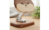 Japanese Dog Breed Phone Stand Wood Construction Wooden Animal Phone Stand Holder Charging Port Access Cute Animal for Office