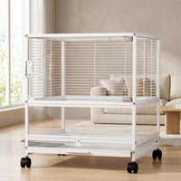 Large Bird Cage with Wheels and 2 Tiers, Stackable Metal Parrot Cage, Panoramic Clear Design, Easy to Wash for Various Bird Species