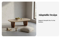 Wabi-Sabi Design Rectangular Travertine Coffee Table Natural Stunique Top Home Furniture sturdy Wood Legs Minimalist aesthetic for Interior Designers, Homeowners, Living Room, Lounge Area, Office Reception