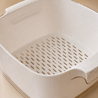 Large Colander, Double Layer Rice Strainer, Square Rice Washing Bowl, Perforated Fruit Vegetable Pasta Strainer