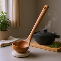 Wooden Soup Ladle Glossy Finish Long-Handled Ladle Deep Bowl