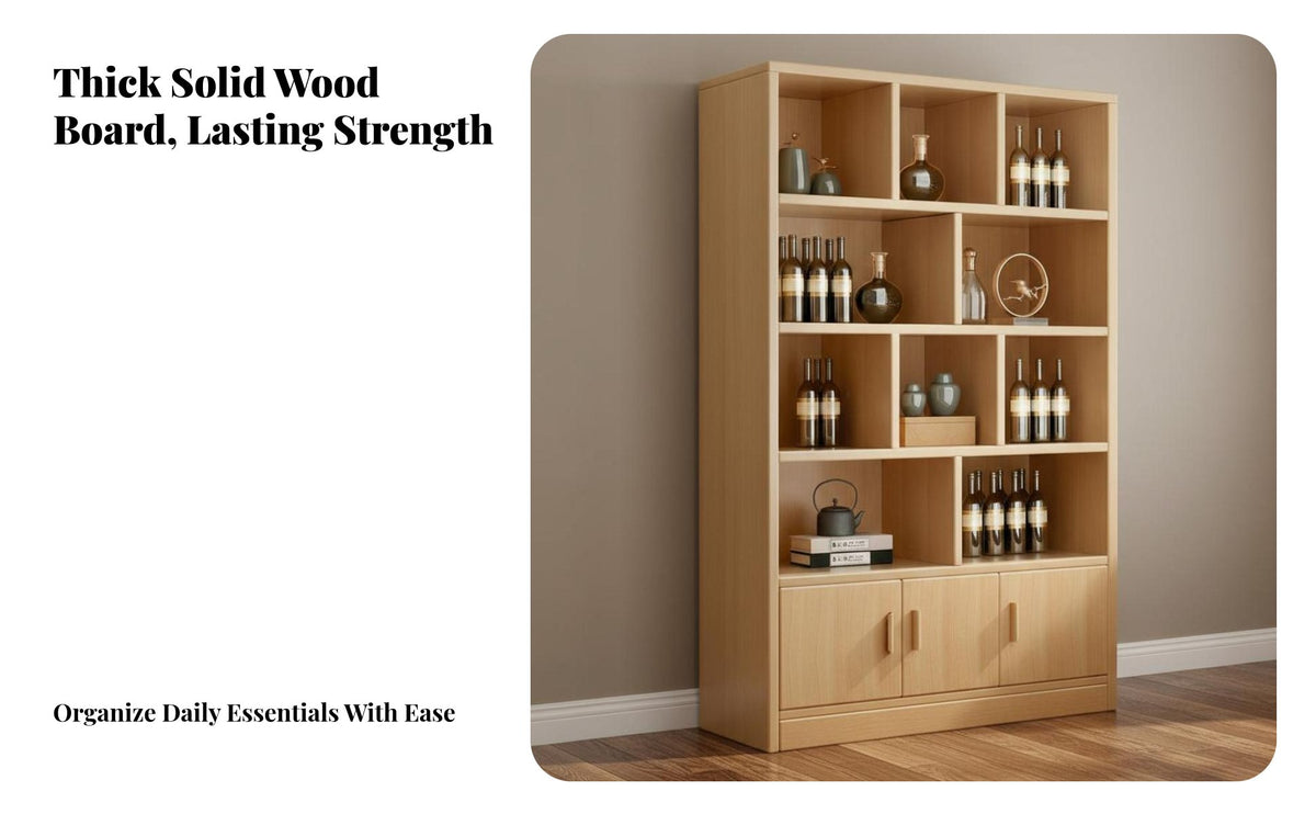 Modern Chinese Design Wooden Wine Cabinet Large Capacity Living Room Storage Rack Sturdy Construction Tall Liquor Cabinet Stable Base for Restaurant Owners, Homeowners, Entertainers, Home Bar, Kitchen