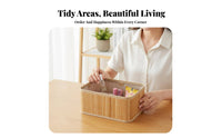 Bamboo Weave Basket Woven Desktop Storage Bin Versatile Desktop Organizer Box for Bedroom, Washroom