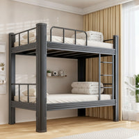 Metal Bunk Bed with Mattress Space-Saving Metal Bunk Bed with Ladder Black for Students, Roommates, Dormitory, Hostel, Shared Bedroom